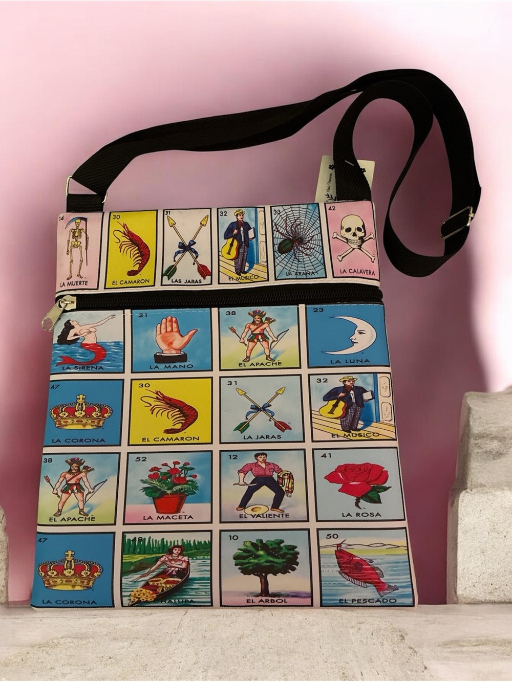 Lotería Print Crossbody Bag - Multicolor